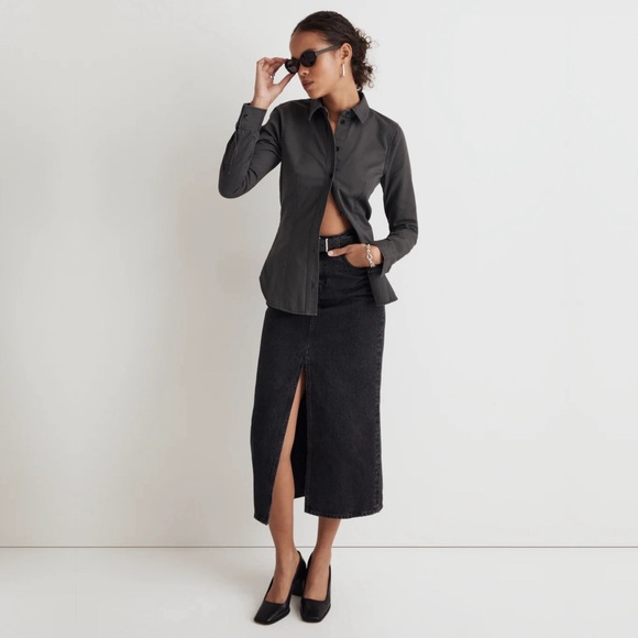 nwt madewell darted button up shirt in (re)generative chino in pavement, size 4 - Picture 6 of 7